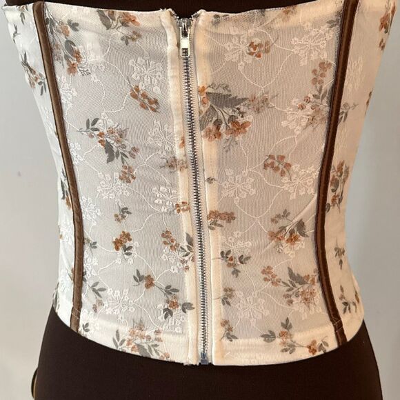 Floral bustier corset tank top size large lace coquette fairy whimsical cream br - Picture 6 of 11